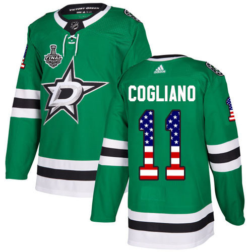 Adidas Men Dallas Stars #11 Andrew Cogliano Green Home Authentic USA Flag 2020 Stanley Cup Final Stitched NHL Jersey